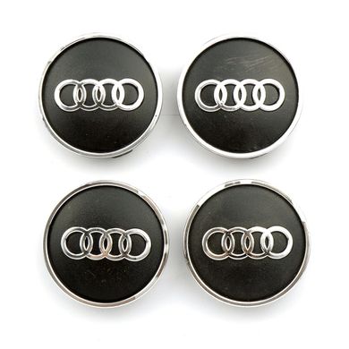 Купити Ковпачки на литі диски Audi 60 x 55 мм логотип об'ємний Чорні 4 шт 23013 Ковпачки на титани