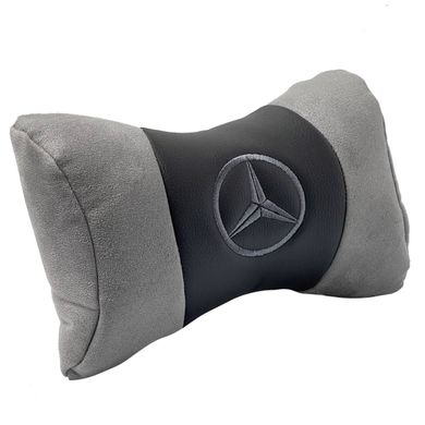 Купити Подушка на підголівник з логотипом Mercedes-Benz Антара-Екошкіра Чорно-Сірий 1 шт 60176 Подушки на підголовник - під шию