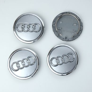 Купити Ковпачки на титани Audi (69/57мм) сірі / хромовані / пластик об'ємний логотип з кільцем 4 шт 23014