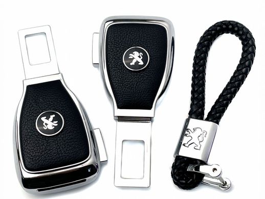 Купити Набір в авто для Peugeot №2 / Заглушка перехідник ременя безпеки та брелока з логотипом 36715 Подарункові набори для автомобіліста