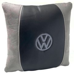 Купить Подушка в авто с логотипом Volkswagen Антара-Экокожа Черно-Серая 1 шт 60178 Подушки на подголовник - под шею