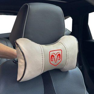 Buy Headrest pillow with Dodge logo Eco-leather 3D Colored logo Beige-Brown edging 1 pc 91820 Pillows for the headrest - under the neck