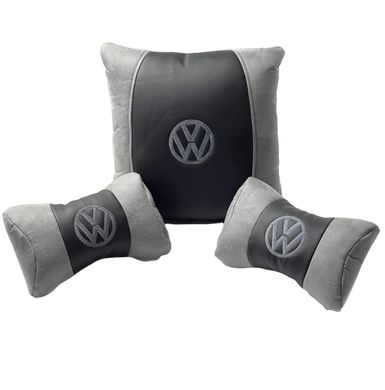 Купить Подушка в авто с логотипом Volkswagen Антара-Экокожа Черно-Серая 1 шт 60178 Подушки на подголовник - под шею