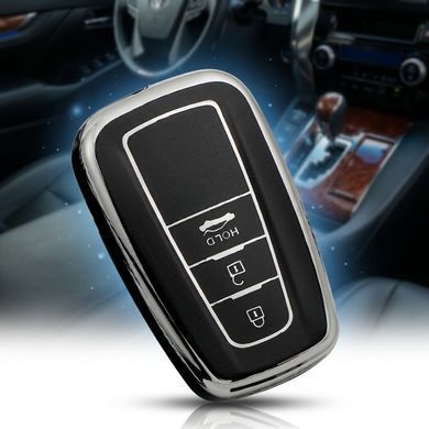 Купить Чехол ключа Toyota Черный Хромированная окантовка (3 кнопки) TPU 96079 Чехлы для автоключей (Оригинал)