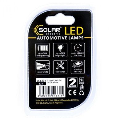 Купить Автолампы светодиодные Solar LED 12V T10 1COB white 2 шт (SL1337) 40170