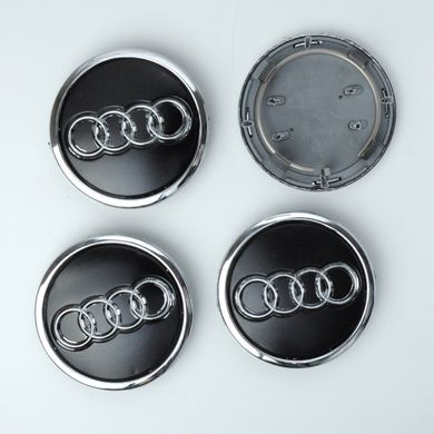 Купити Ковпачки на литі диски Audi 69х57 мм / об'ємний логотип / кільце / Чорні 4 шт 23015
