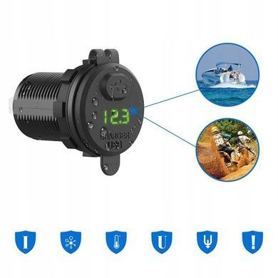 Купить Гнездо Прикуривателя под 1 USB Вольтметр DC 12-24V 5V подсветка с резьбой P10 Red QC 3.0 (Выключатель) 91460 Разветвители прикуривателя