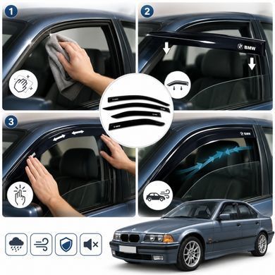 Купити Дефлектори вікон вітровики для Bmw 3 (E36) 1990-1998 Скотч 3M Voron Glass 83995 Дефлектори вікон Bmw