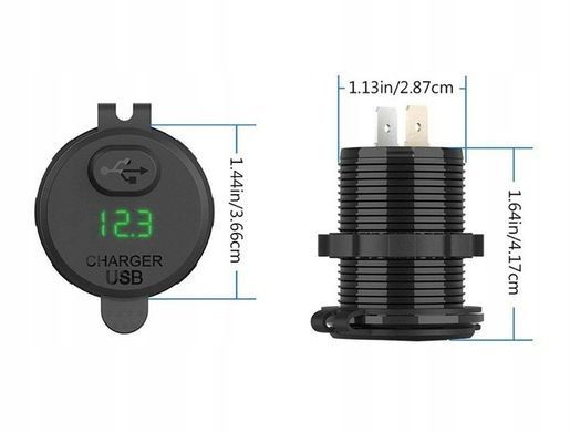 Купить Гнездо Прикуривателя под 1 USB Вольтметр DC 12-24V 5V подсветка с резьбой P10 Red QC 3.0 (Выключатель) 91460 Разветвители прикуривателя