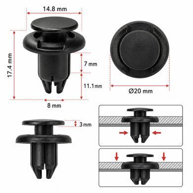 Купить Клипса крепления Нажимная Распорная Toyota, Honda, Lexus, Mitsubishi (9046708217, 90467-08217) C1704 110845 Фиксатор нажимного типа