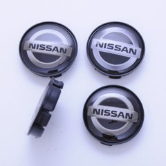 Купить Колпачки на титаны "Nissan" (60/55мм) черн/хром. пластик гладкий-силикон логотип (4 шт) 40405 Колпачки на титаны