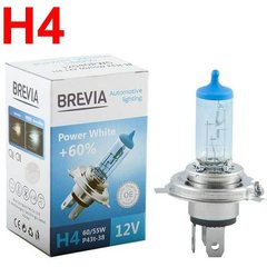 Купити Автолампа галогенна Brevia Power White + 60% H4 12V 60/55W 4300K 1 шт (12040PWC) 38217 Галогенові лампи Brevia