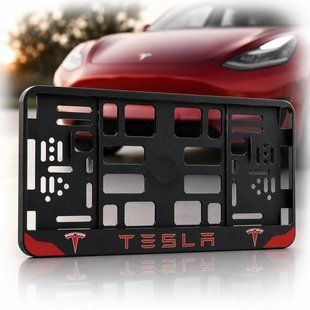 Купить Рамка номера Tesla Red под Американский номер 300х150 мм Цветной Логотип 86651 Рамка номера - Универсальная - Американский тип
