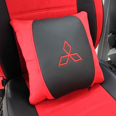 Купить Подушка в авто с логотипом Mitsubishi Антара-Экокожа Черно-Красная 1 шт 60180 Подушки на подголовник - под шею