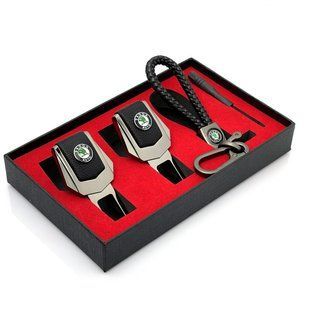 Buy Gift set №1 for Skoda from plugs and keychain with Green logo Dark chrome 39538 Gift sets for motorists