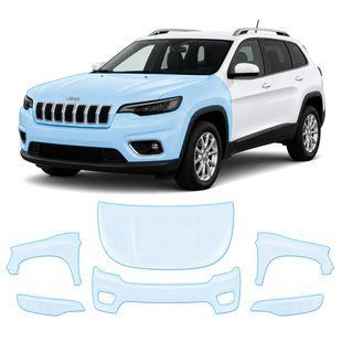 Купити Антигравійна захисна бронеплівка за лекалами для Jeep Cherokee KL facelift 2019-2023 - передня частина авто (капот бампер крила)) 105332 Модельні лекала захисних плівок для Jeep