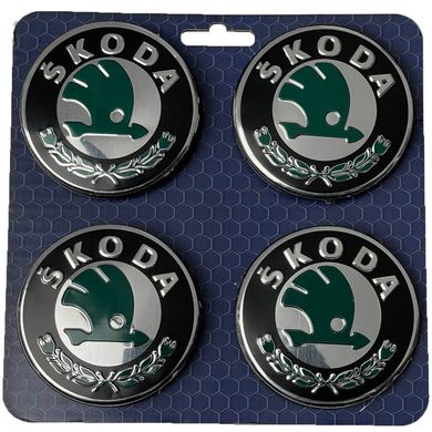 Купить Колпачки на титаны Skoda 56 / 52 мм объемный Зеленый логотип 4 шт 55685 Колпачки на титаны
