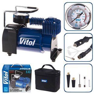 Купить Компрессор автомобильный Vitol 150psi 14Amp 37л R13-R16 прикуриватель (K-40) 91307 ✅Электрические автомобильные компрессоры