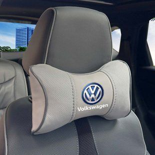 Buy Headrest pillow with Volkswagen logo Eco-leather 3D Colored logo Gray-Gray edging 1 pc 91567 Pillows for the headrest - under the neck