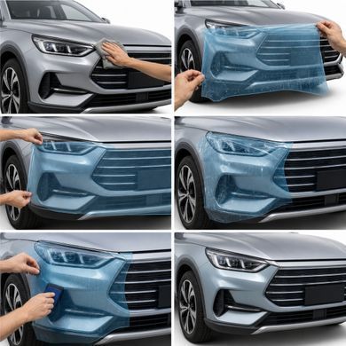 Купить Антигравийная защитная бронепленка по лекалам для BYD Song Plus I 2020-2022 - нижняя зона кузова пороги 103240 Модельные лекала защитных пленок для BYD