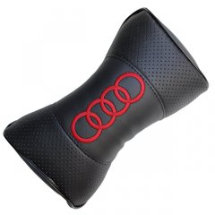 Купить Подушка на подголовник с логотипом Audi экокожа Черная 1 шт 4948 Подушка на подголовник - под шею дорожная