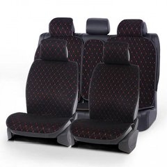 Купить Накидки для сидений DEKOR Алькантара комплект Черные - красная нить 36420 Накидки для сидений Premium (Алькантара)