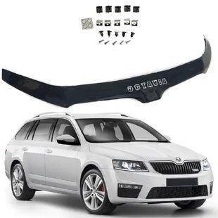 Купити Дефлектор капоту мухобійка Skoda Octavia A7 2013-2017 Євро Кріплення (Voron Glass) 91415 Дефлектори капота Skoda