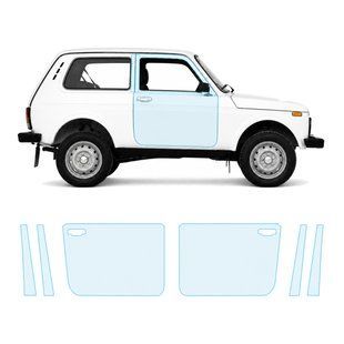 Buy Pre-cut paint protection film for LADA Niva 2121 1977-2020 - doors and windows pillars 105877 Model-specific paint protection film patterns for LADA