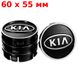 Купить Колпачки на литые диски Kia 60 / 55 мм объемный логотип Черные 4 шт 23021 Колпачки на титаны - 1 фото из 3