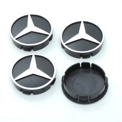 Купить Колпачки на литые диски Mercedes 60х55 мм / объемный логотип / Черные 4 шт 23022 Колпачки на титаны с логотипами