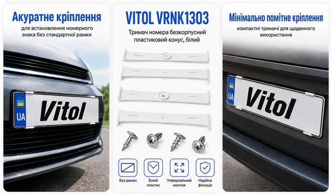 Buy License plate holder without frame, plastic cone, white, 4 pcs (VRNK1303) 102709 Number frame - Universal - American type