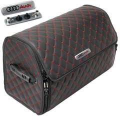 Купити Органайзер саквояж у багажник Audi Premium (Основа Пластик) Еко-шкіра Чорний-Червона нитка 62600 Саквояж органайзер