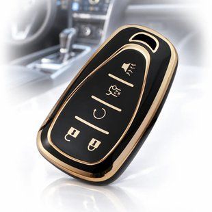 Купить Чехол ключа Chevrolet Черный золотая окантовка (5 кнопок) TPU 96001 Чехлы для автоключей (Оригинал)