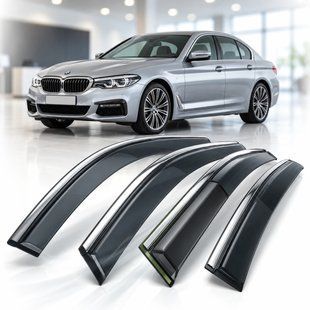 Купить Дефлекторы окон Benke для BMW 5 Series G30 Short Wheel седан 2017-2021 с 3D молдингом из нержавеющей стали комплект 4 шт (BBMW5S1723-W/S) 112248 Дефлекторы окон Bmw