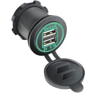 Buy Recessed cigarette lighter socket with cover 2 USB DC 12-24V 5V 2.1-1A backlight Green (SF-50-2) 91469 Cigarette lighter splitters