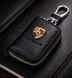 Ключница чехол автомобильная для ключей с логотипом Porsche Черный (Тисненая кожа)