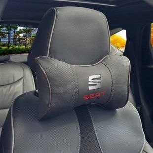 Buy Headrest pillow with Seat logo Eco-leather 3D Colored logo Black-Brown edging 1 pc 91629 Pillows for the headrest - under the neck