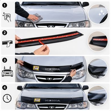 Купить Дефлектор капота мухобойка для Daewoo Nexia 1995-2011 Крепления пластина Voron Glass 90467 Дефлекторы капота Daewoo