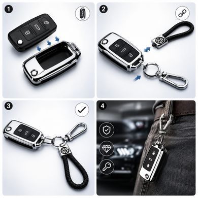 Buy Volkswagen key case silver black braided strap (3 buttons) 94805 Car Key Covers (Original)