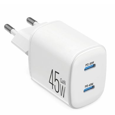 Купити Мережевий зарядний пристрій Brevia ePowerGaN PD45W 2xUSB-C білий 44045GDCW 81216 Мережевий зарядний пристрій