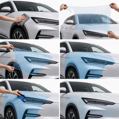 Купить Антигравийная защитная бронепленка по лекалам для BYD Song Plus I facelift 2023- оптика (фары и ПТФ) 103248 Модельные лекала защитных пленок для BYD