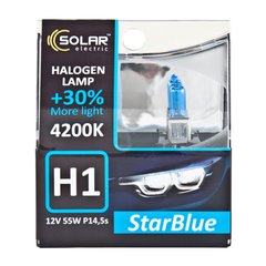 Купить Лампа H1 12V 55W 4200K StarBlue "Solar" (Box-2шт) (1241S2) (10шт/уп) (50шт/ящ) 38445 Галогеновые лампы Китай