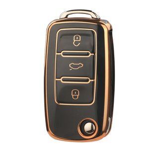 Buy Volkswagen Bora 2008-2018 Black Gold TPU Key Case 95689 Car Key Covers (Original)