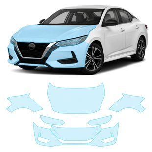 Купити Антигравійна захисна бронеплівка за лекалами для Nissan Sentra B18 2020-2023 - передня частина авто (капот бампер крила)) 107888 Модельні лекала захисних плівок для Nissan