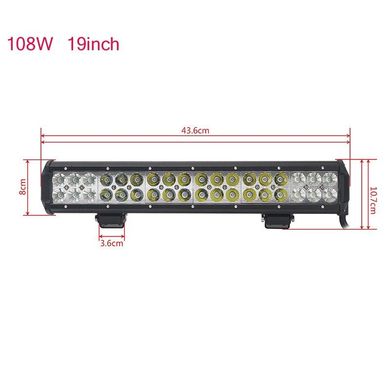 Купити Світлодіодна Балка фара LED / 438x107x73 mm / 108W / 3W*36 / 10-30V / Ближнє та Далеке світло (D-108W) 8317 Балка LED