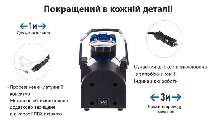 Купить Компрессор автомобильный Vitol 150psi 15Amp 40л R13-R16 Автостоп прикуриватель (K-52) 91313 ✅Электрические автомобильные компрессоры