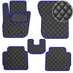 Купити Килимки в салон Екошкіра для Ford Mondeo / Fusion 2013- Чорні-Синій 5 шт (Rombus) 68403 Килимки для Ford