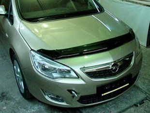 Купити Дефлектор капоту мухобійка для OPEL Astra 2010-, хб, темний, довгий 7455 Дефлектори капота Opel