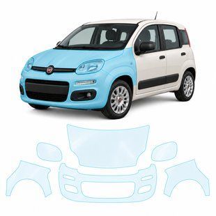 Купити Антигравійна захисна бронеплівка за лекалами для Fiat Panda III 2011-2024 - передня частина авто (капот бампер крила)) 104216 Модельні лекала захисних плівок для Fiat