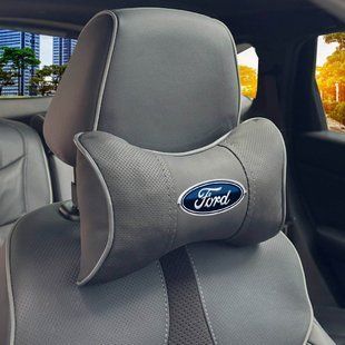 Buy Headrest pillow with Ford logo Eco-leather 3D Colored logo Gray-Gray edging 1 pc 91731 Pillows for the headrest - under the neck
